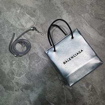 Balenciaga Small Square Imported Calfskin Tumble Pattern Shopping Bag Silver – 19x8x21.5 cm