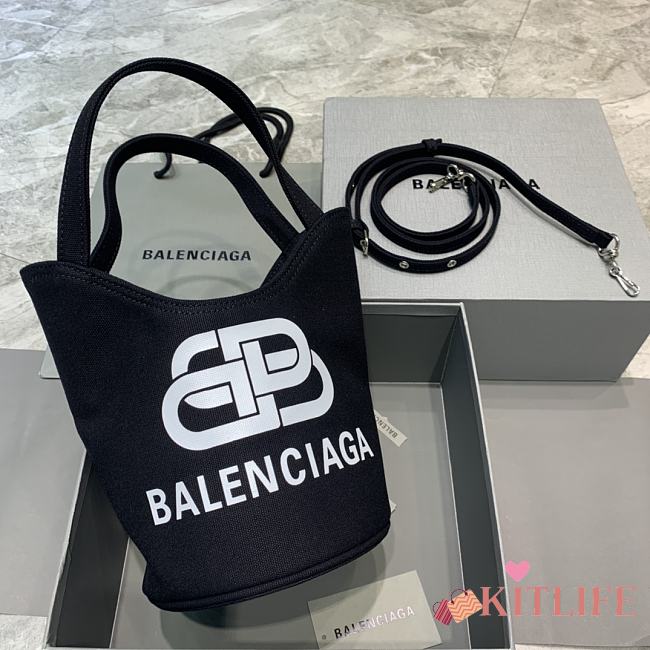 Balenciaga Small Canvas Bucket Handbag Comes La Black –23x21x15.5cm - 1