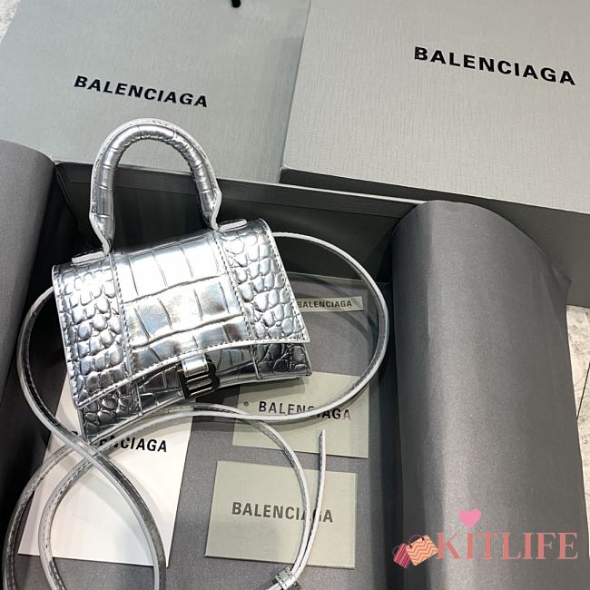 Balenciaga Mini Hourglass Crocodile Silver With Black Buckle – 11.5x14x4.5 cm - 1