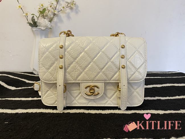 Chanel Flap Bag Cowhide Gold Hardware White – 28700 – 17x25x8 cm - 1