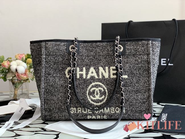 Chanel Shopping Canvas Bag Black – 34 cm - 1