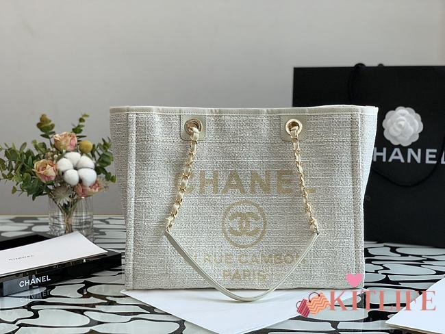 Chanel Shopping Canvas Bag White – 34 cm - 1