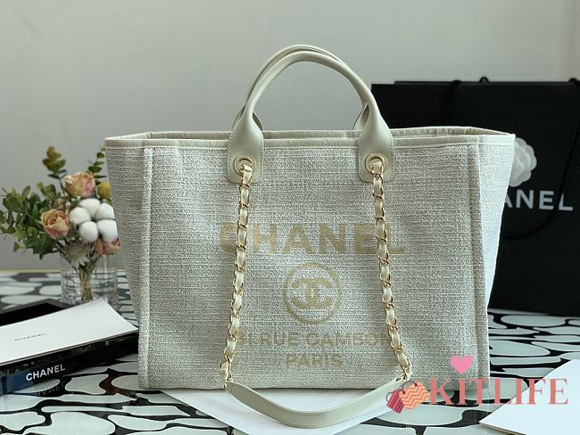 Chanel Shopping Canvas Bag White – 38 cm - 1