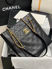 Chanel Calfskin With All-Bronze Vintage Gold Accessories Shopping Bag Black –30x29x7.5 cm - 3