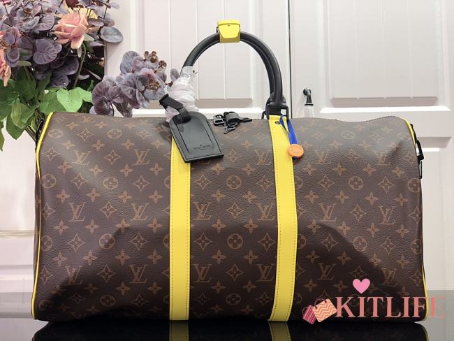 Louis Vuitton KEEPALL BANDOULIÈRE 50 Travel Bag Monogram Macassar Canvas Yellow – M45866 – 50 x 29 x 23 cm - 1