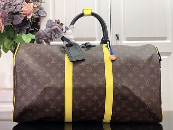 Louis Vuitton KEEPALL BANDOULIÈRE 50 Travel Bag Monogram Macassar Canvas Yellow – M45866 – 50 x 29 x 23 cm