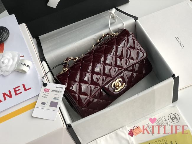 Chanel Quilted Patent Leather Classic New Mini Flap Bag Light Burgundy With Gold Hardware – 1116 – 20 cm - 1