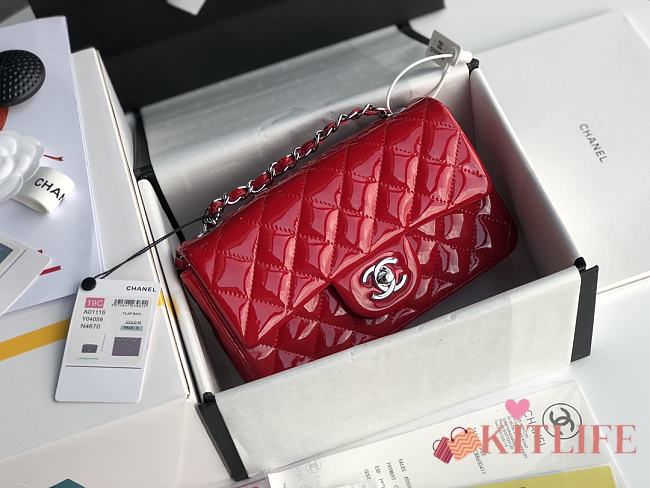 Chanel Quilted Patent Leather Classic New Mini Flap Bag Light Red With Silver Hardware – 1116 – 20 cm - 1