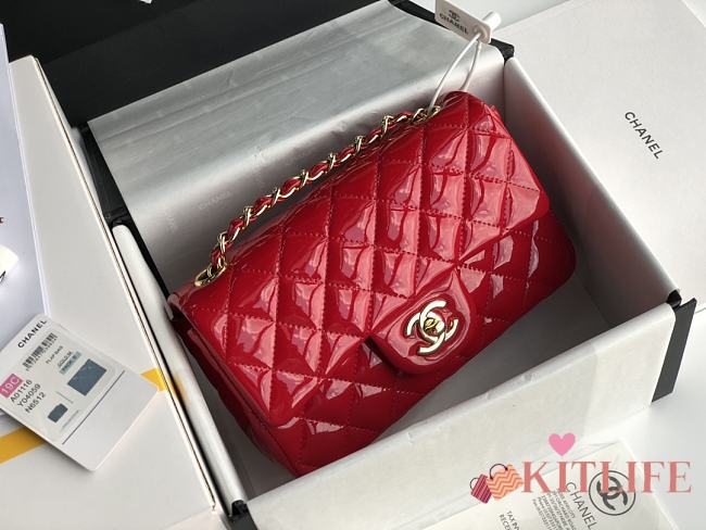 Chanel Quilted Patent Leather Classic New Mini Flap Bag Light Red With Gold Hardware – 1116 – 20 cm - 1