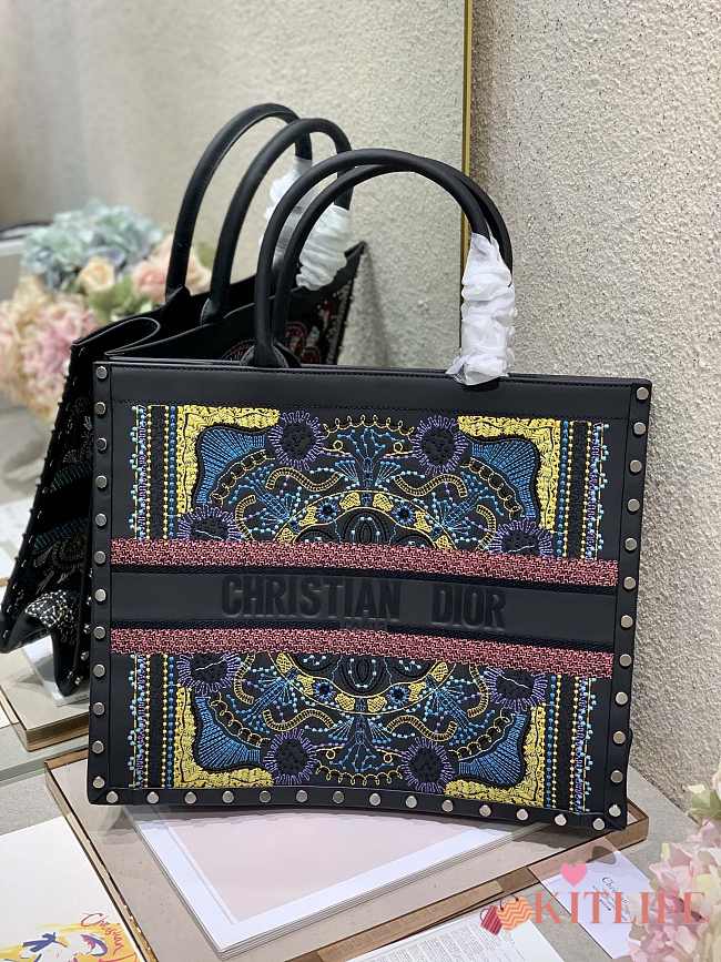 Christian Dior Full Leather Embroidery Nailed Large Book Tote Shopping Bag – 41x32 cm - 1
