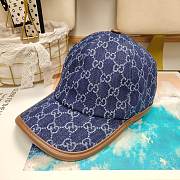 Gucci GG Baseball Cap Blue And Ivory GG Denim With Brown Leather Trim - 6