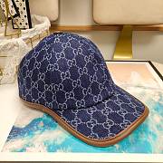 Gucci GG Baseball Cap Blue And Ivory GG Denim With Brown Leather Trim - 2