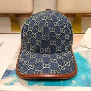 Gucci GG Baseball Cap Blue And Ivory GG Denim With Brown Leather  - 1