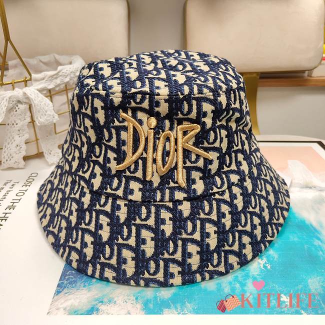 Dior Gold Silk Embroidered Fisherman Bucket Hat 01 - 1