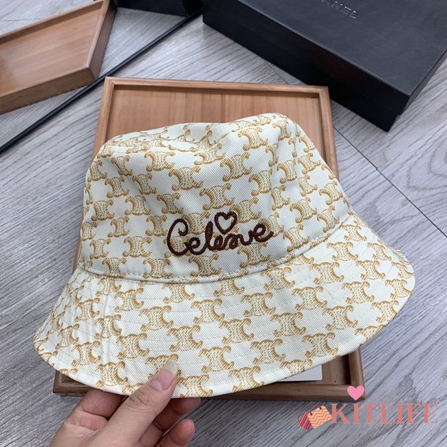 Celine Bucket Hat With Triomphe Monogram White - 1