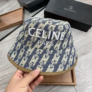 Celine Bucket Hat With Triomphe Monogram Denim Blue/White