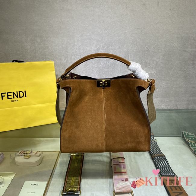 Fendi Peekaboo 305 Soft Frosted Calf Leather With Shoulder Strap Brown – 30 cm - 1