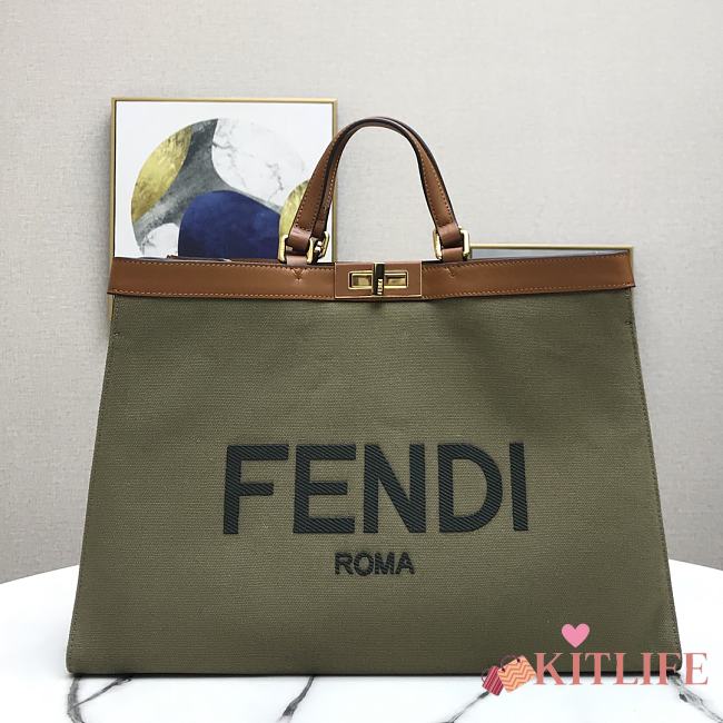 Fendi Peekaboo X-Tote Dark Green Canvas With Twist Lock – 40x12x29 cm - 1