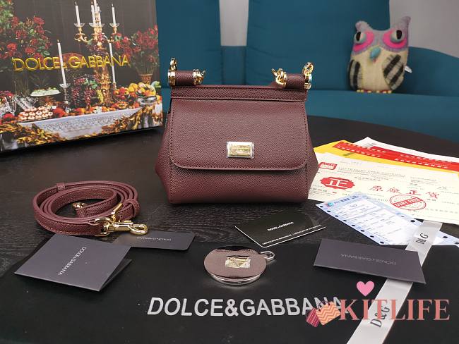 Dolce & Gabbana Dauphine Leather Sicily Bag Burgundy - 5516 - 16x10x5 cm - 1