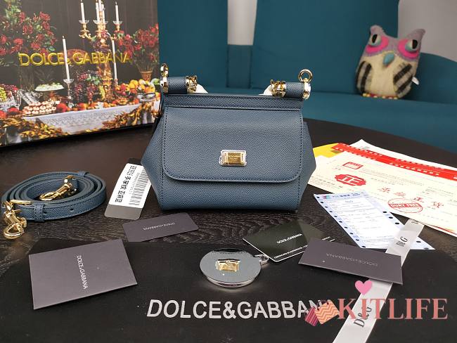 Dolce & Gabbana Dauphine Leather Sicily Bag Blue - 5516 - 16x10x5 cm - 1