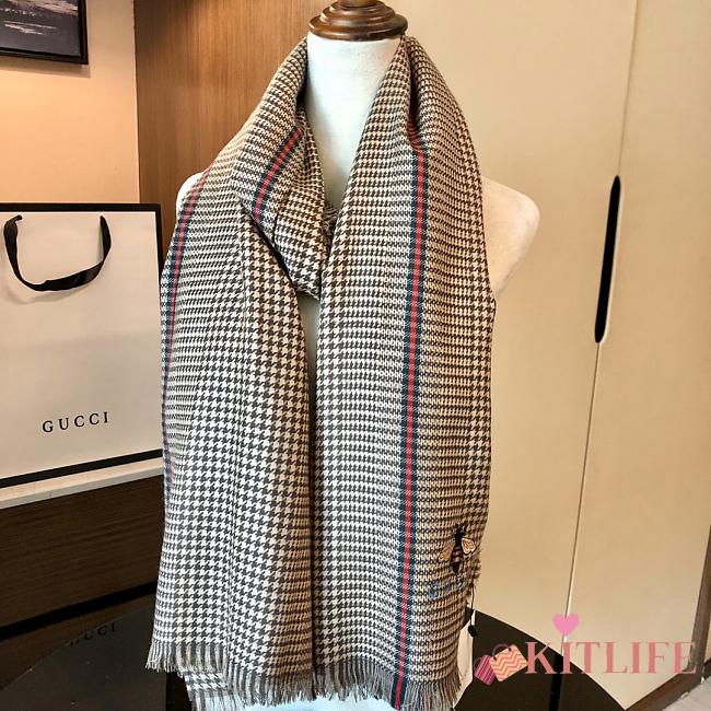 Gucci Houndstooth Bee Scarf Brown – 200x90 cm - 1