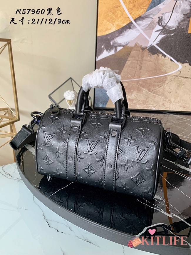 Louis Vuitton Speedy KEEPALL XS Monogram Seal Cowhide Black – M57960  – 21 x 12 x 9 cm - 1