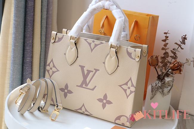 Louis Vuitton Onthego Bicolour Empreinte Monogram Creme/ Boise de Rose Tote Bag – M45654 – 28.0 x 11.0 x 19.0 cm - 1