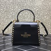 Valentino Garavani Rockstud Alcove Small Grained Calfskin Handbag Embellished Leather Pendant Black – 0046# – 22x17x9cm - 2