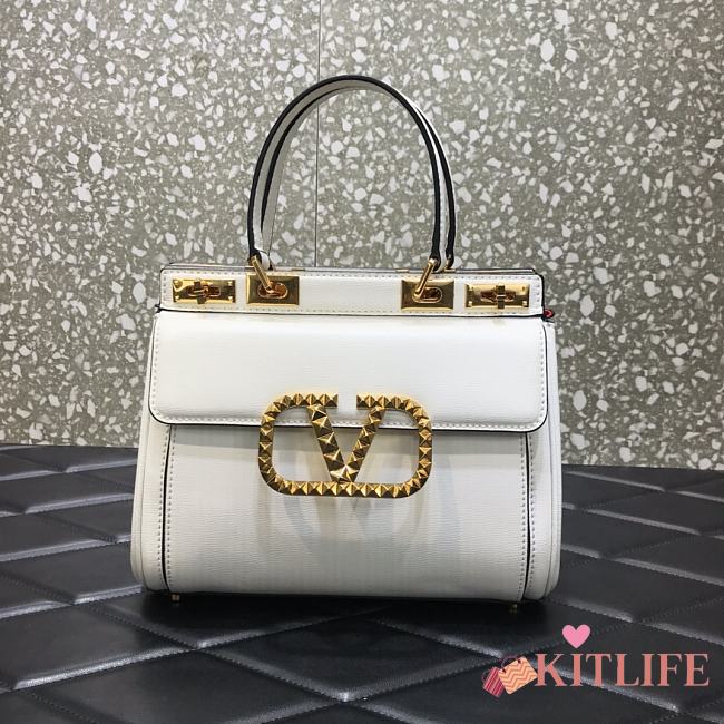 Valentino Rockstud Alcove Handbag In Grainy Calfskin White – 0041# – 23x20x6 cm - 1