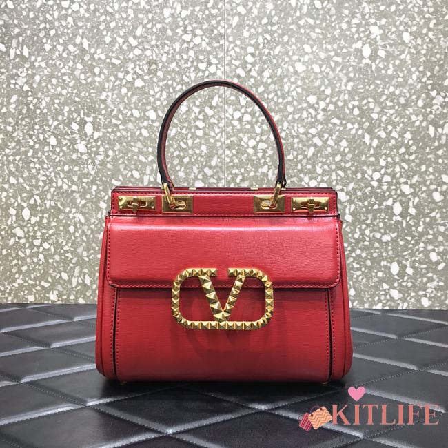 Valentino Rockstud Alcove Handbag In Grainy Calfskin Red – 0041# – 23x20x6 cm - 1