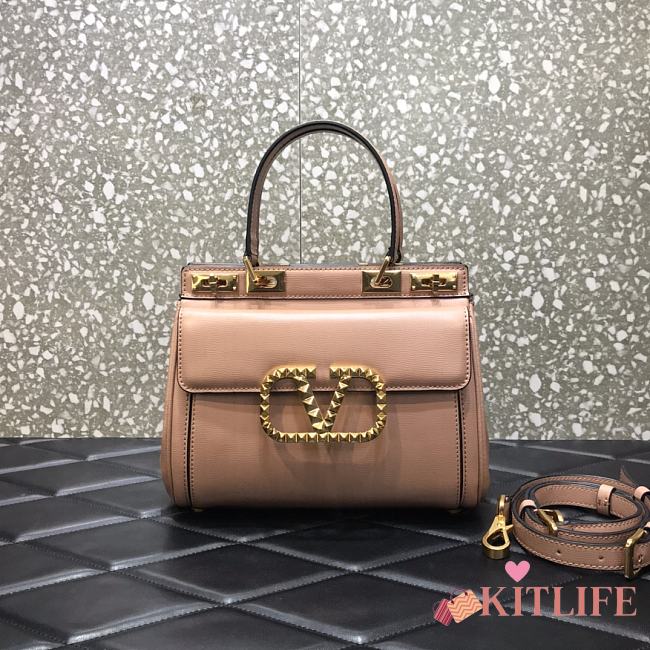 Valentino Rockstud Alcove Handbag In Grainy Calfskin Rose Cannalle – 0041# – 23x20x6 cm - 1