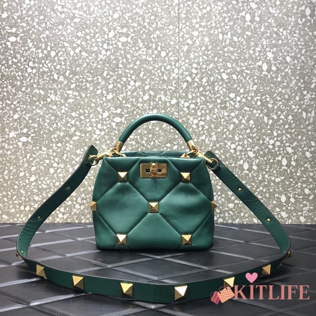 Valentino Roman Stud The Handle Bag 520 In Nappa Green – 1199# – 20×9×15 cm - 1