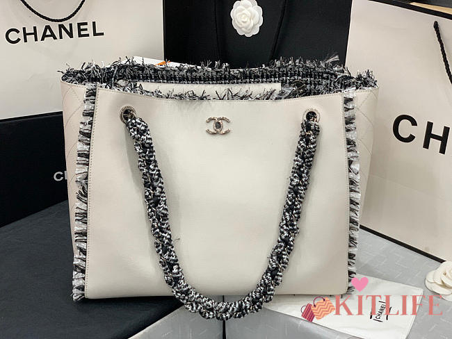 Chanel Shopping Bag Woven Chain With Shoulder Strap Cowhide White - AS8485 – 38x31x10 cm - 1