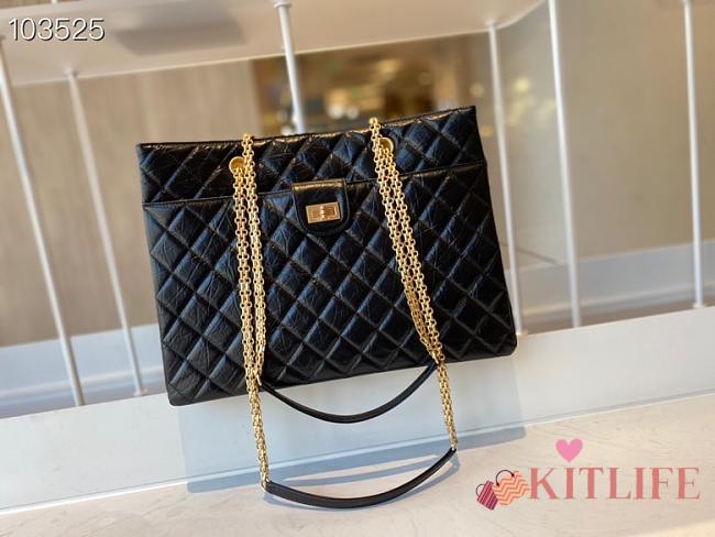 Chanel Diamond Check Leather Tote Shopping Black Bag - AS6611 – 35x26x11 cm - 1
