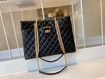 Chanel Diamond Check Leather Tote Shopping Black Bag - AS6611 – 35x26x11 cm