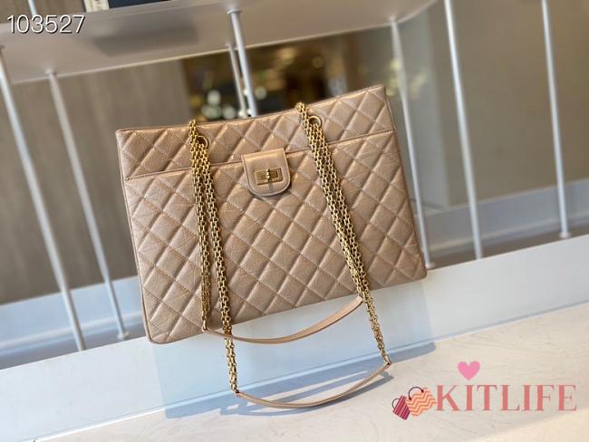 Chanel Diamond Check Leather Tote Shopping Tan Bag - AS6611 – 35x26x11 cm - 1