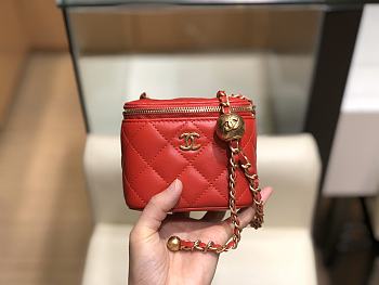 Chanel Mini Cosmetic Metal Ball Lambskin Red - A88828 - 8.5x11x7 cm