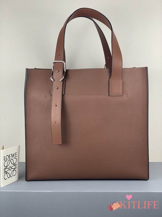 Loewe Buckle Tote Handbag Embossed Anagram Brown – 36x33x17 cm - 1