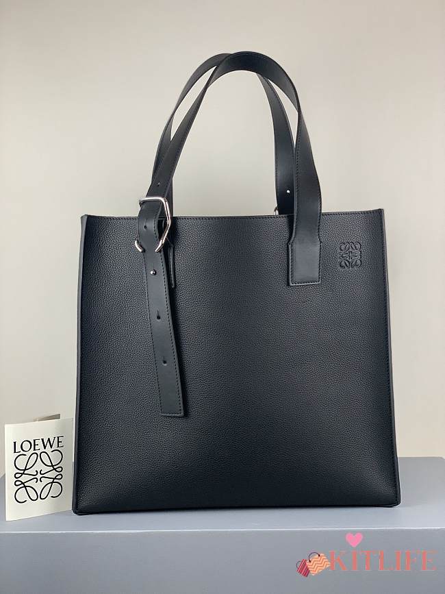 Loewe Buckle Tote Handbag Embossed Anagram Black – 36x33x17 cm - 1