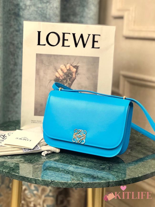 Loewe Goya Mini bag in silk calfskin Cyan – 18.5x12.5x6 cm  - 1