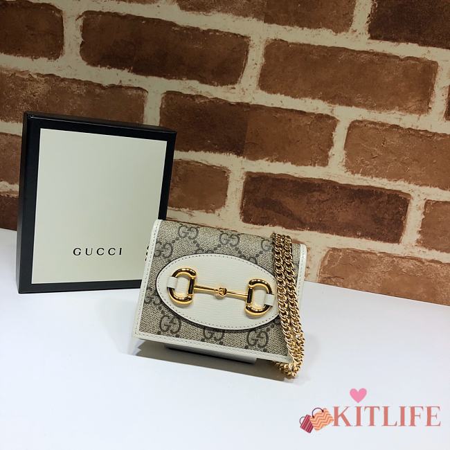 Gucci Horsebit 1955 Wallet With Chain White/Ebony GG Supreme Canvas - 623180 – 11x8.5x3 cm - 1