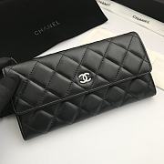 Chanel Imported Sheepskin With Maroon Red Skin Silver Logo Long Wallet Black – A50096 - 10.5x19x3 cm - 4