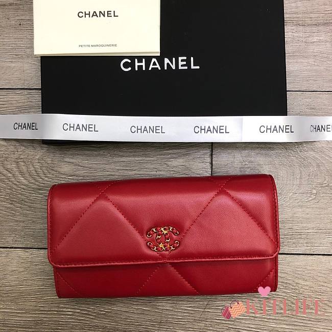 Chanel Flap Long Wallet Large Diamond Pattern Leather Chain CC Buckle Red – 6871 - 19 cm - 1