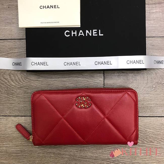 Chanel Zipper Long Wallet Large Diamond Pattern Leather Chain CC Buckle Red – 6870 - 19 cm - 1