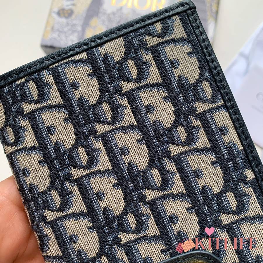 Dior 30 Montaigne Passport Cover Blue Jacquard Fabric – D2163