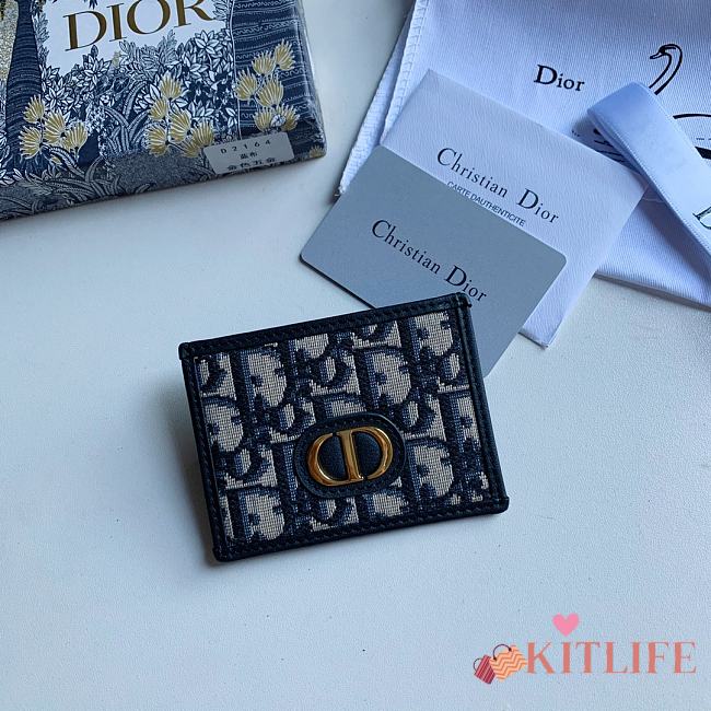 Dior 30 Montaigne Card Holder Blue Jacquard Fabric  - 1