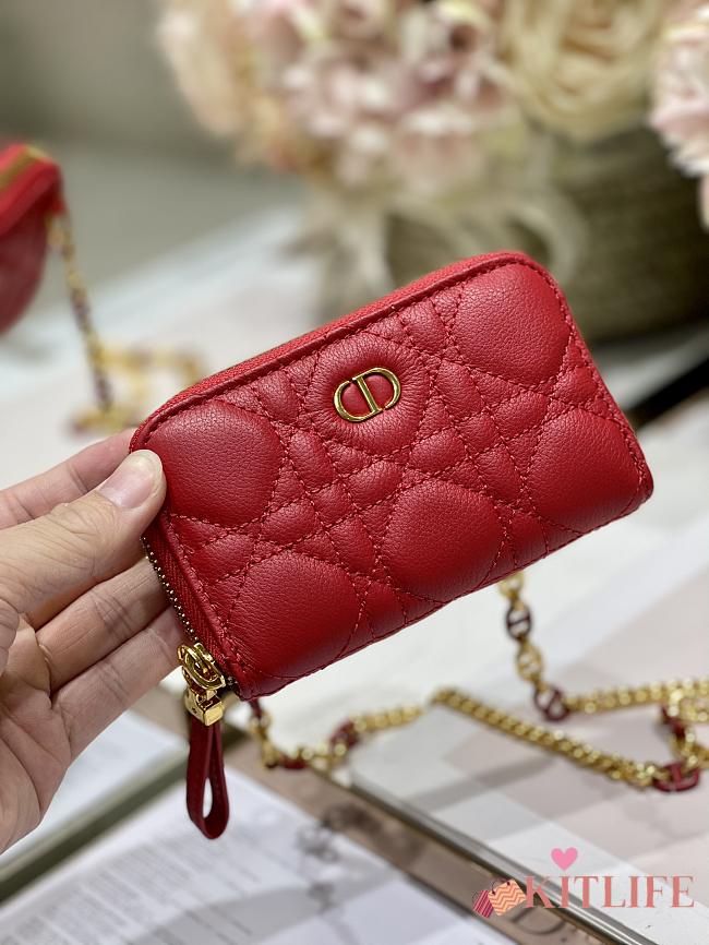 Dior Mini Caro Zip Clutch Red - 5087# - 12 x 8.5 cm - 1