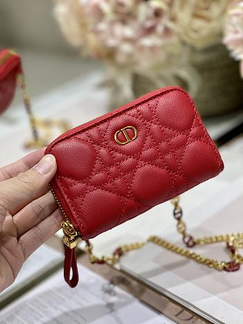 Dior Mini Caro Zip Clutch Red - 5087# - 12 x 8.5 cm