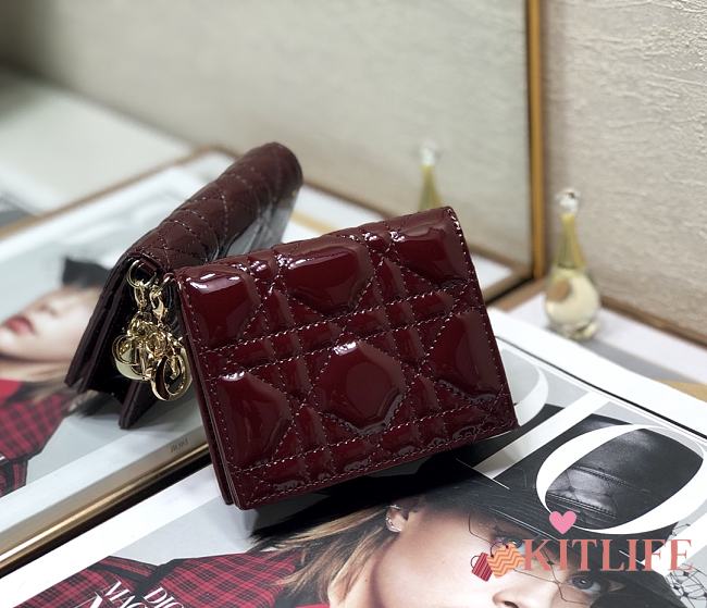 Dior Rattan Plaid Small Wallet Burgundy – 2257A - 11x9cm - 1