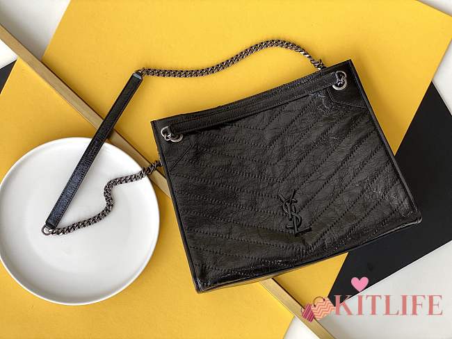 YSL Niki Shopping Bag Wrinkled Oil Wax Cowhide Black – 33x27x11.5cm - 1